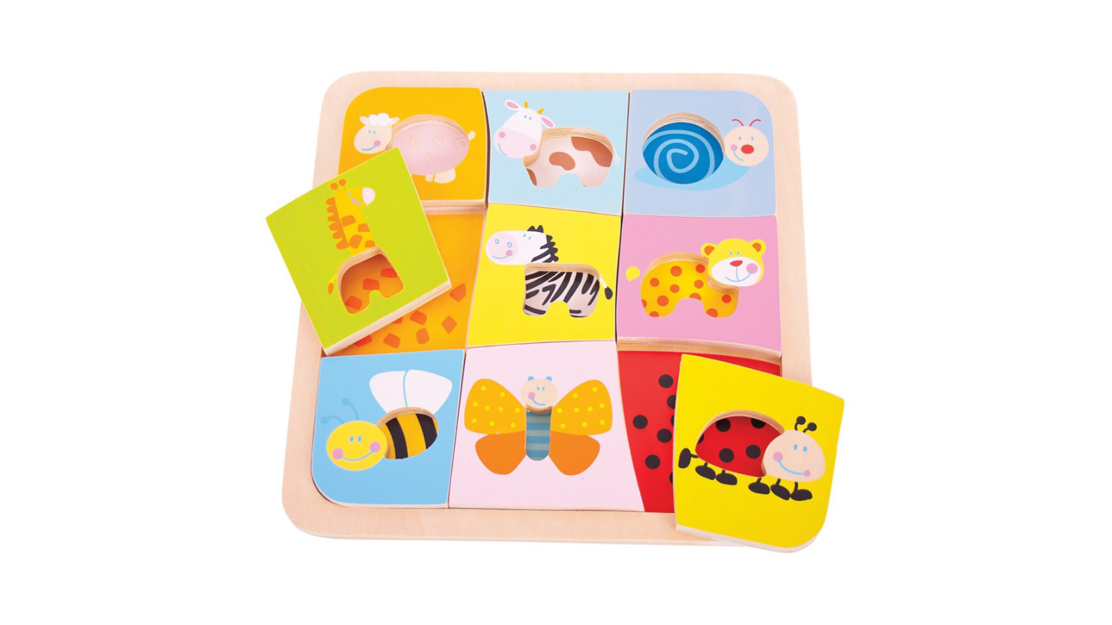 Bigjigs Toys 9 Piece 22cm Animal Patterns Puzzle Wooden Toy - 18 month+