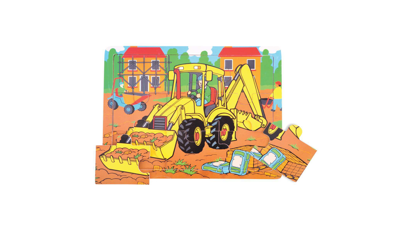 Bigjigs Toys 9 Piece 30cm Medium Tray Puzzle Digger Wooden Toy - 2 year+