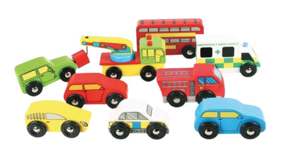 Bigjigs Rail 9 Piece Vehicle Interactive Wooden Toy Set - 3 year+