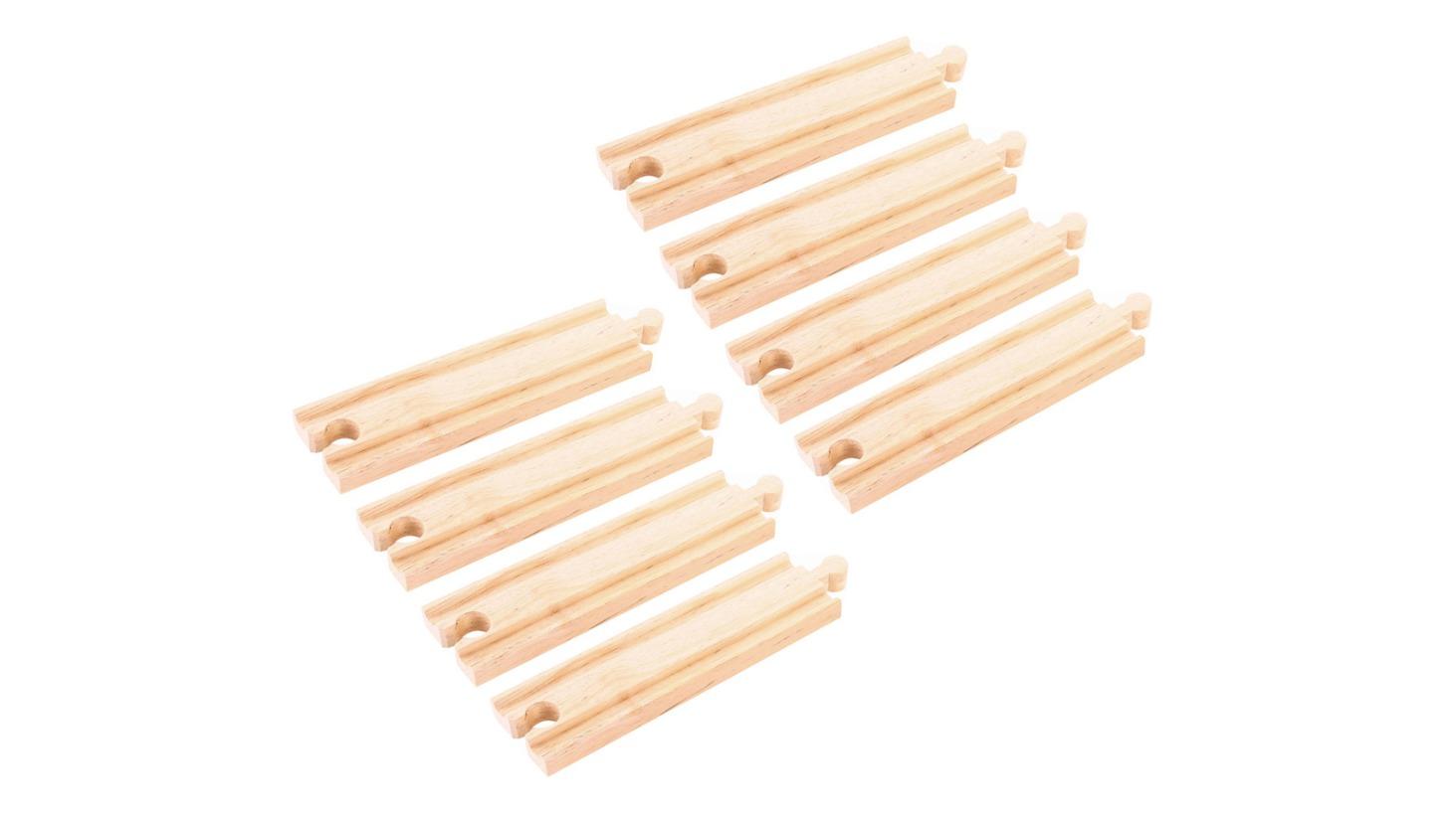 Bigjigs Rail Pack of 2 4 Piece Railway Medium Straight Track Kids Wooden Toy - 3 year+