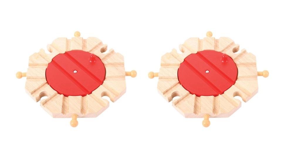 Bigjigs Rail Pack of 2 8-Way Turntable 14.5cm Railway Track Accessory Kids Wood Toy - 3 year+