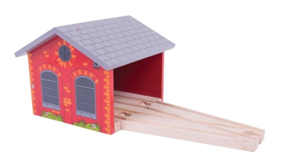 Bigjigs Rail 28cm Double Engine Shed Wooden Toy - 3 year+