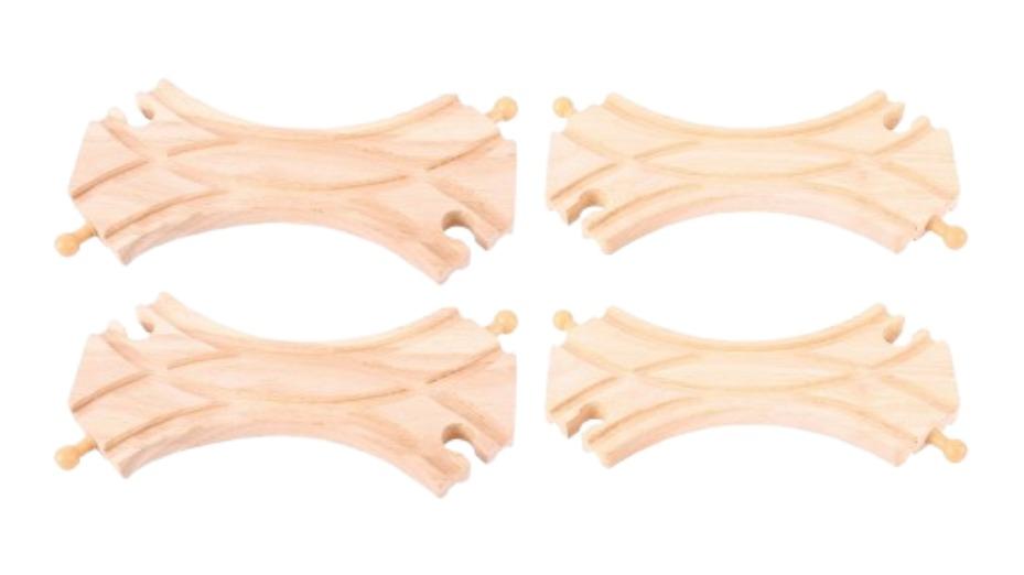 Bigjigs Rail Pack of 2 Double Curved Turnouts Railway Track Wooden Toy - 3 year+