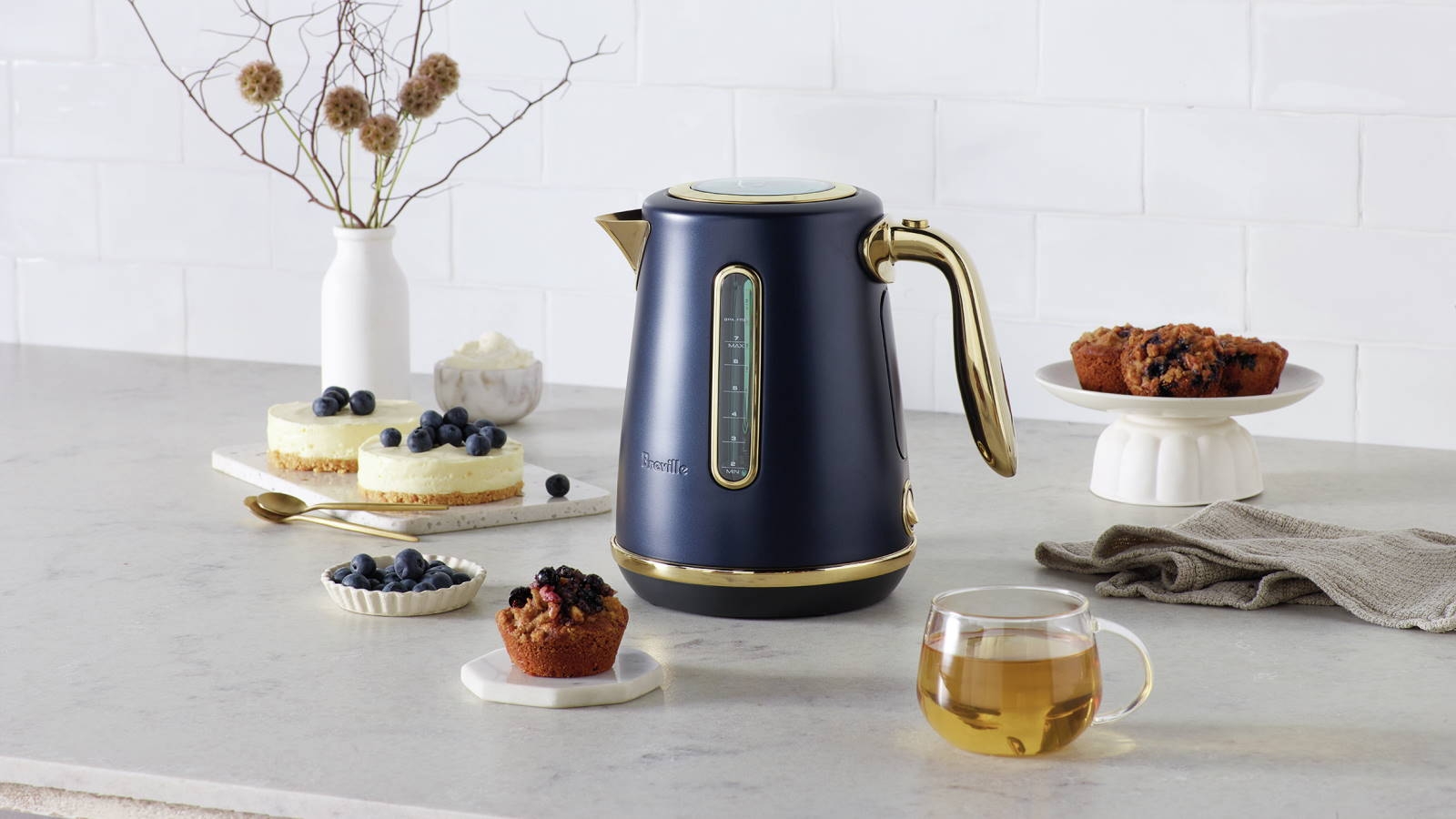 Breville Soft Top Luxe Brass 1.7L Kettle Damson Blue Harvey Norman