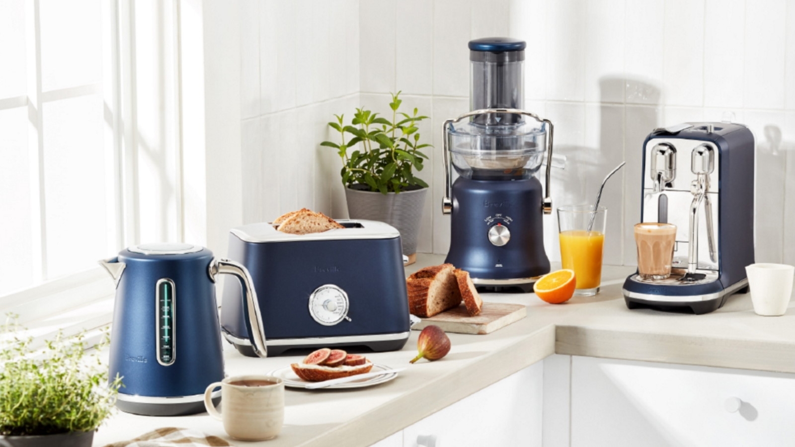 Breville the Luxe Duo Kettle and Toaster Set Damson Blue Harvey Norman