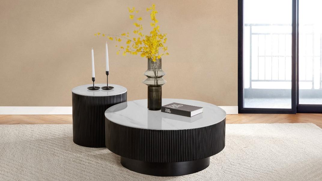 Astra MK2 Coffee and Lamp Table 2-Piece Set with Sintered Stone Top