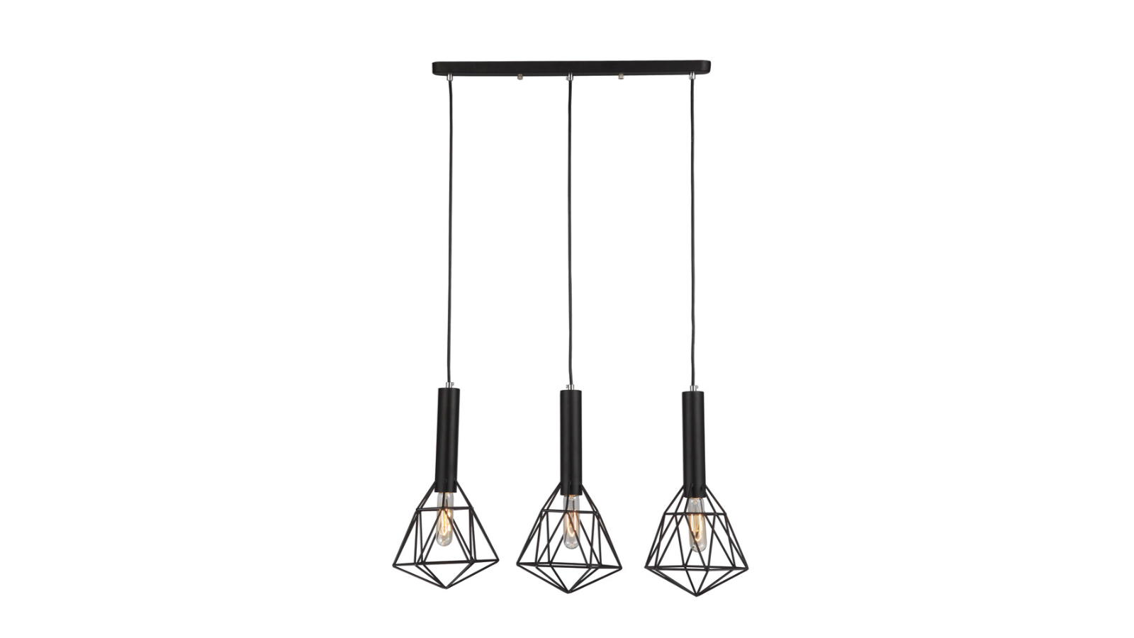 BLACKBAND 3 Piece Industrial Diamond Cage Pendant Light with Bar Base - Black