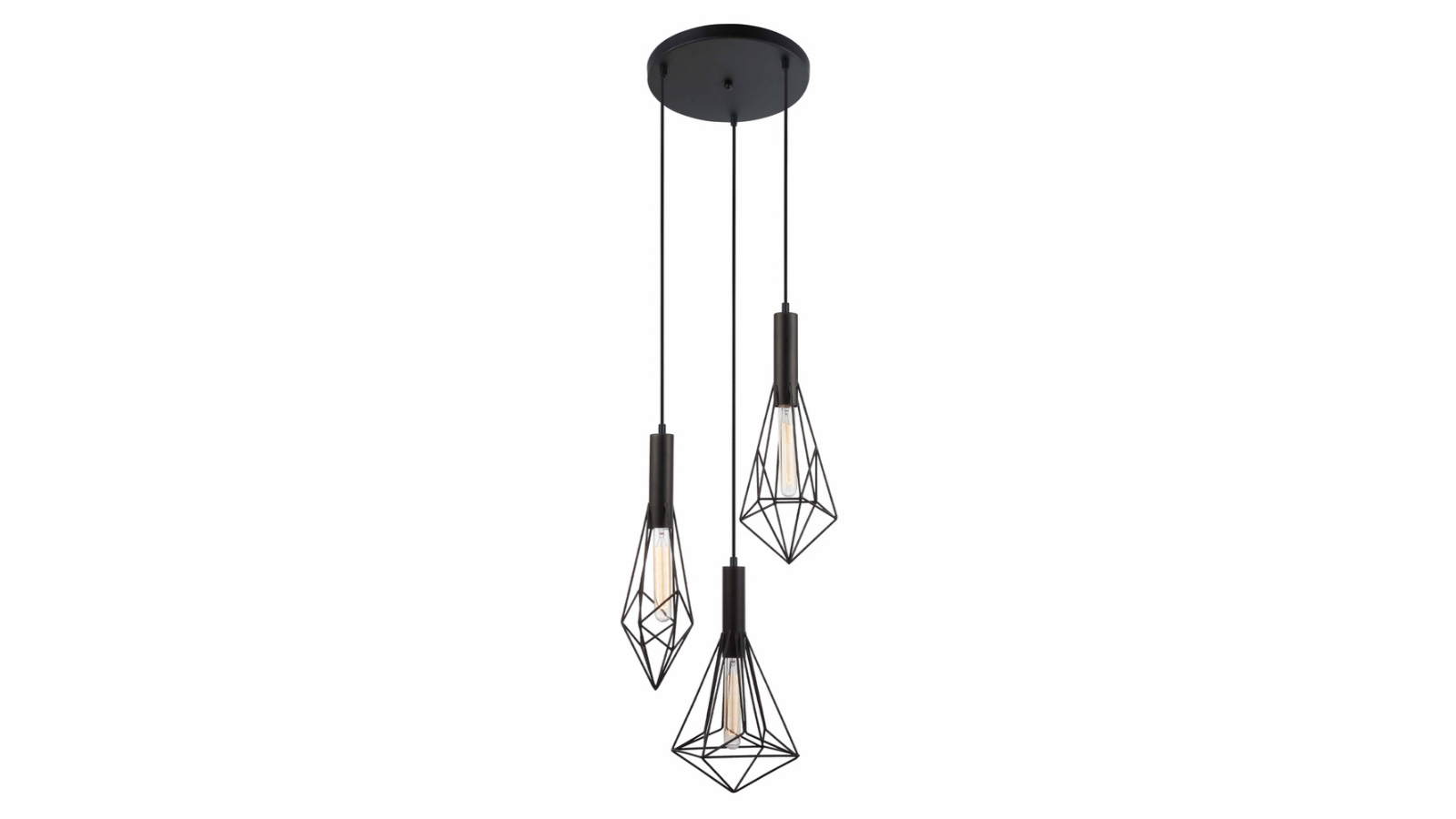 BLACKBAND 3 Piece Industrial Varied Cage Pendant Light with Round Base - Black