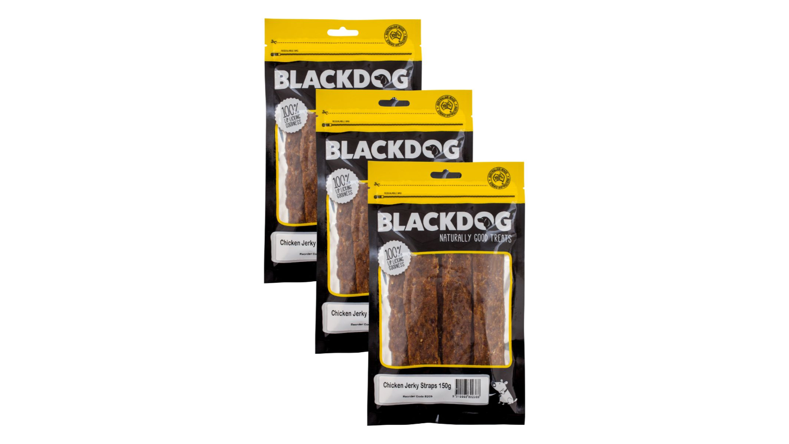 Blackdog 3 Piece Chicken Jerky Strap -150g
