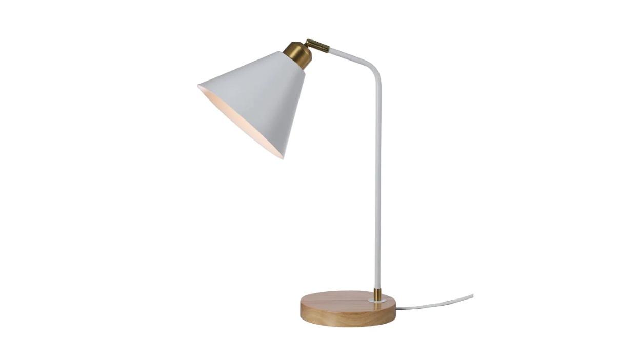 Luminea Blake Scandinavian Cone Shape Shade Wooden Base Table Lamp - White