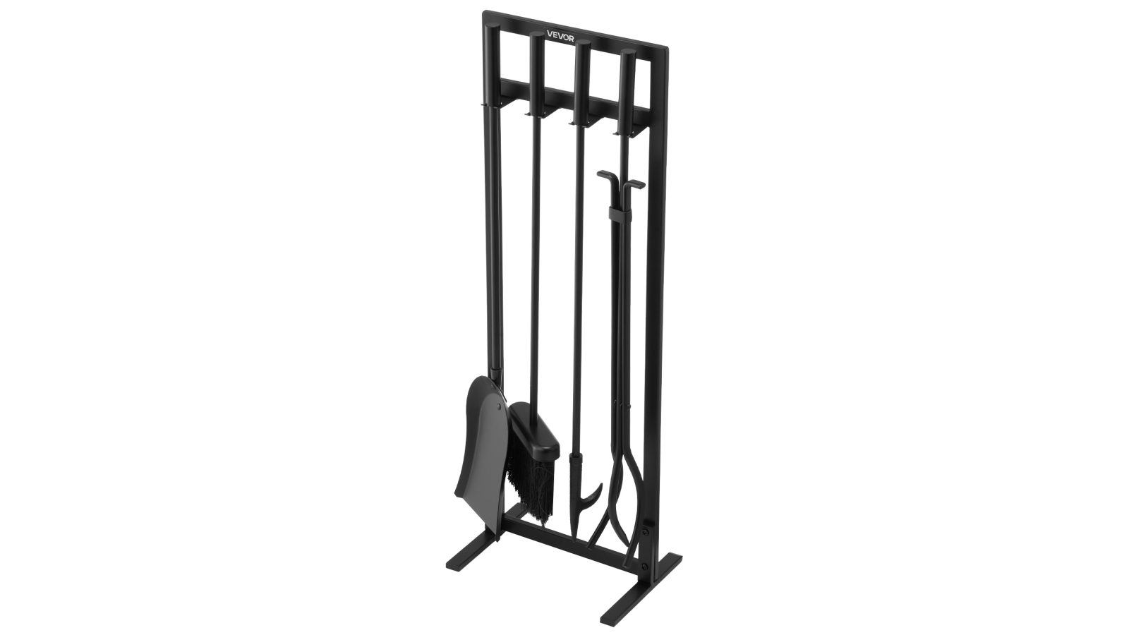 Vevor 5 Piece Fireplace Tool Set with Square Frame Stand Tongs Shovel Brush Poker - Black