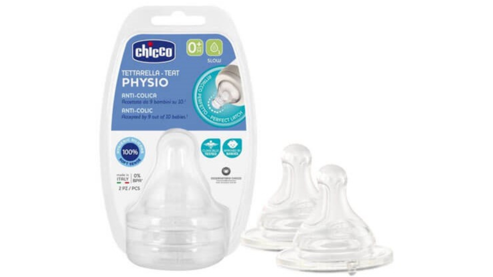 Cross Chicco Perfect5 2 Piece Anti-Colic SIlicon Teat - 0 Months+