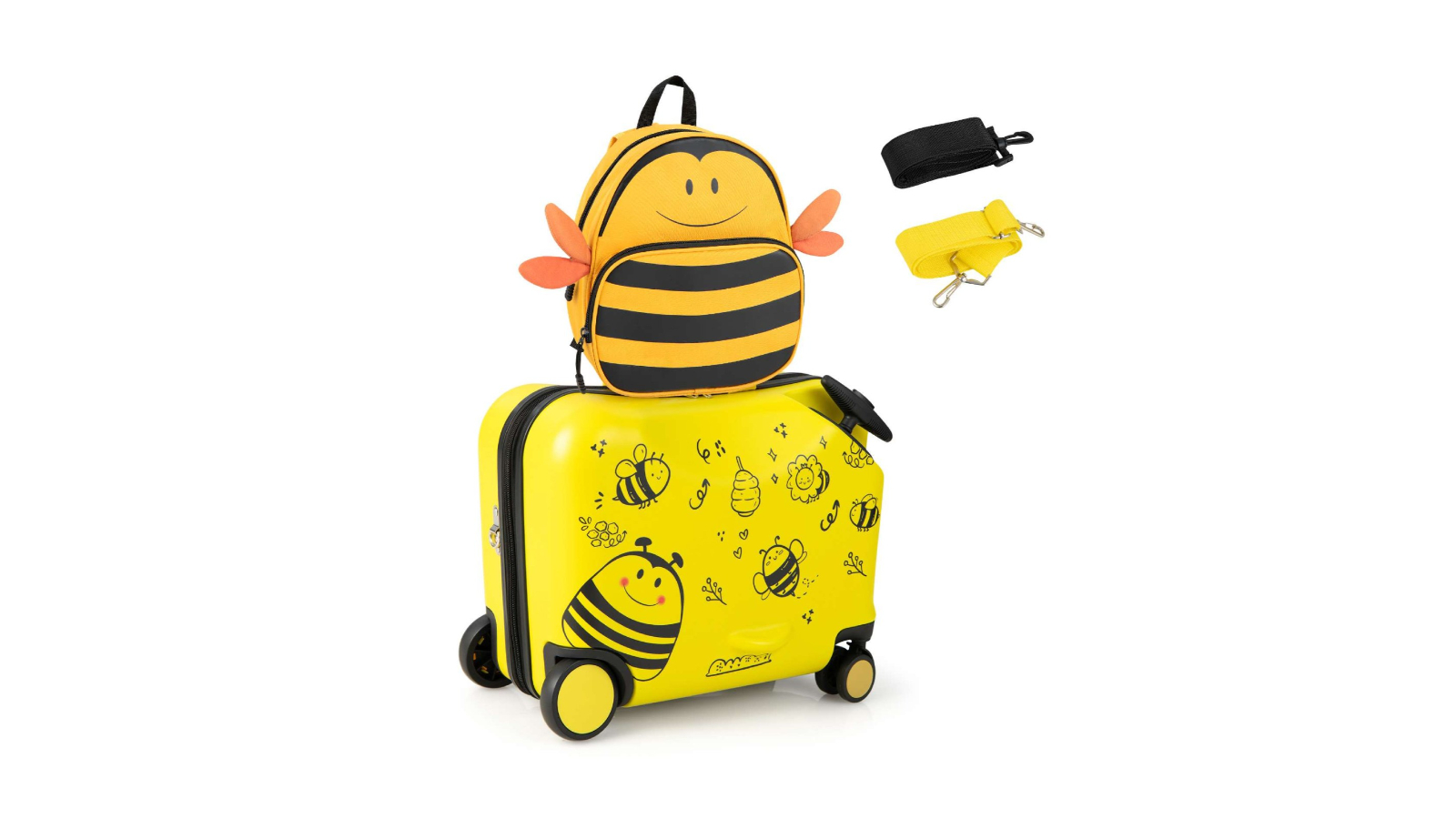 Costway 2 Piece Backpack Travel Trolley Suitcase Set - Yellow