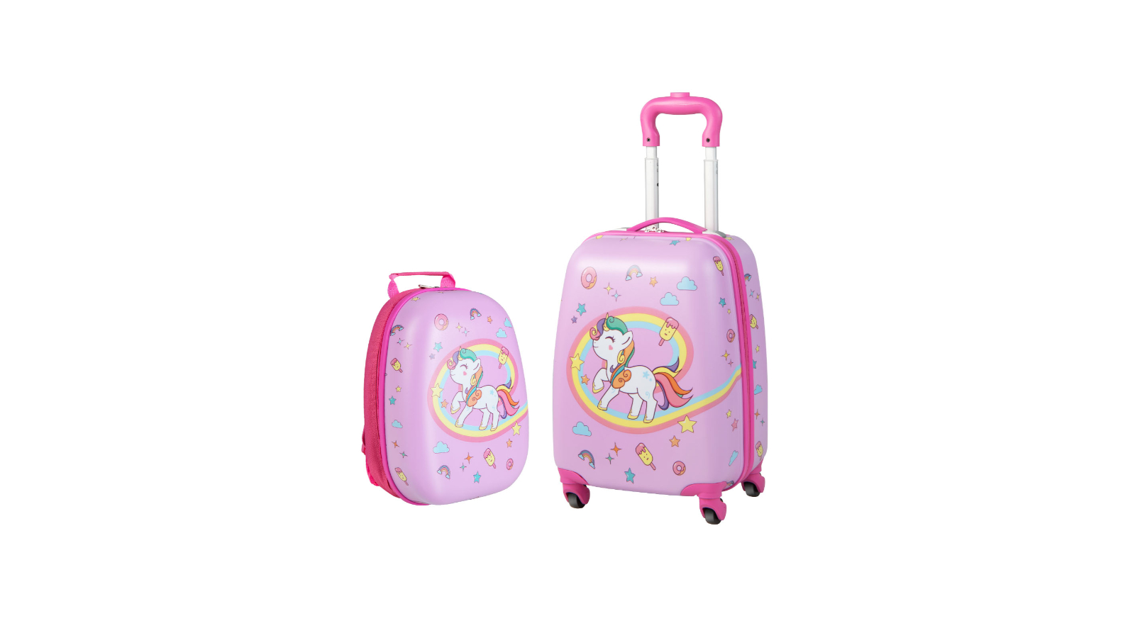 Costway 2 Piece Unicorn Backpack Travel Trolley Suitcase Set - Pink