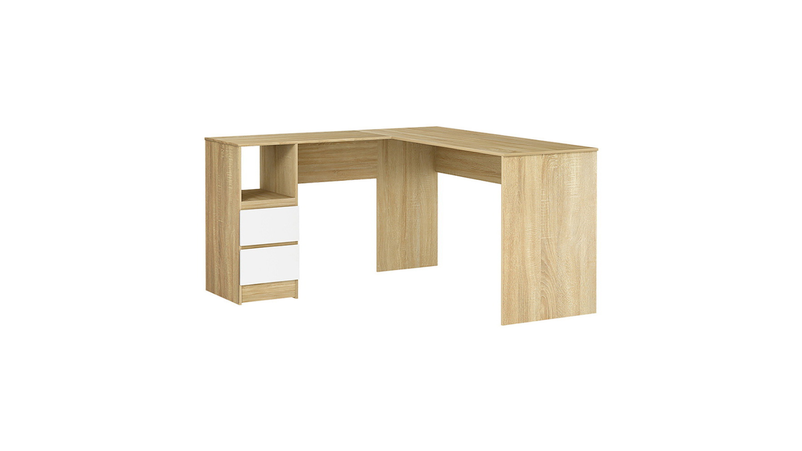 Artiss 136cm L-Shaped Computer Desk with Drawers Cabinet - Oak