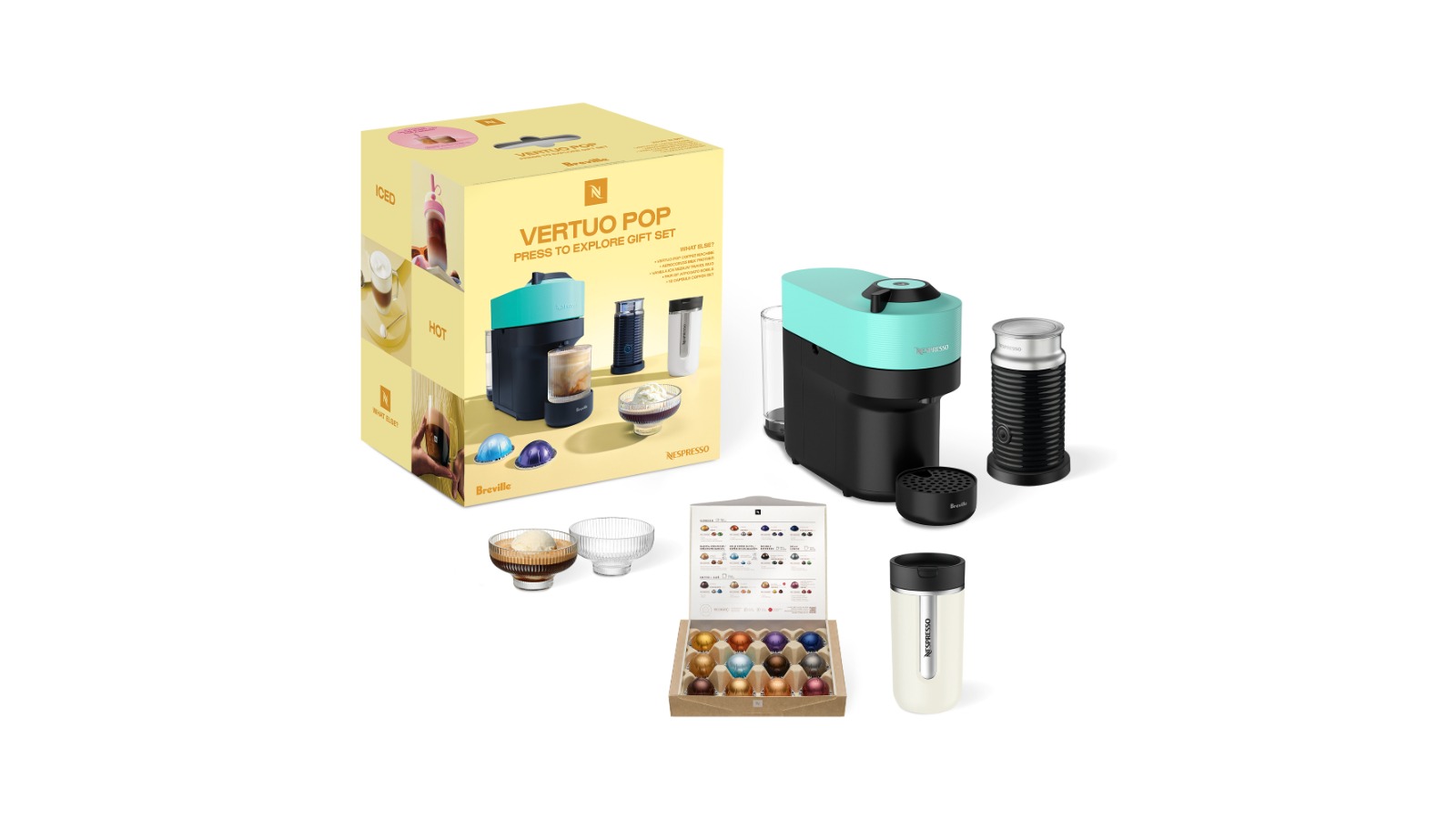 Nespresso Vertuo Pop Capsule Coffee Machine Bundle - Mint
