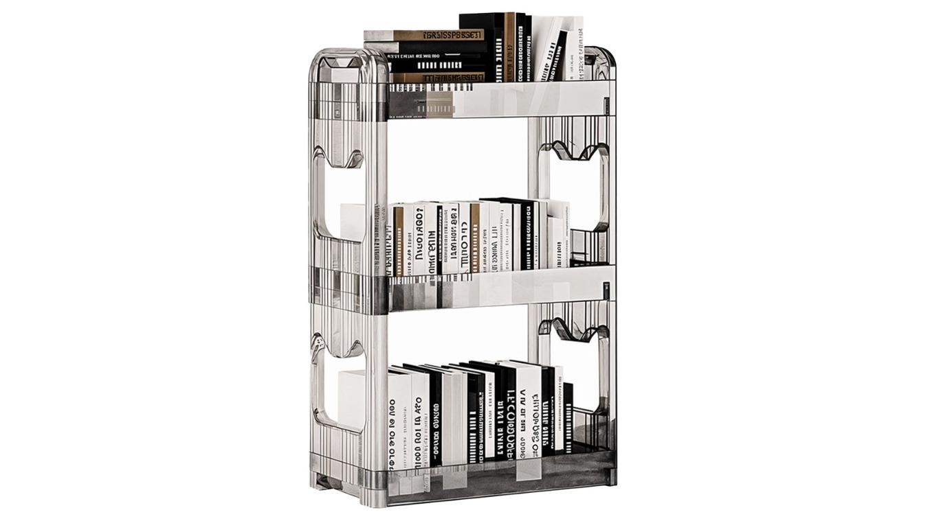SOGA 3-Tier Clear Bookshelf and Cosmetic Storage Organizer Trolley