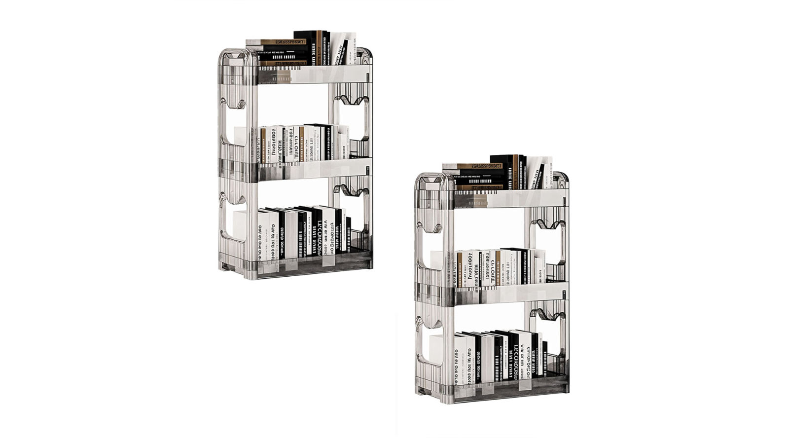 SOGA 2 Piece 3-Tier Clear Bookshelf and Cosmetic Storage Organizer Trolley - 38 x 24 x 62cm