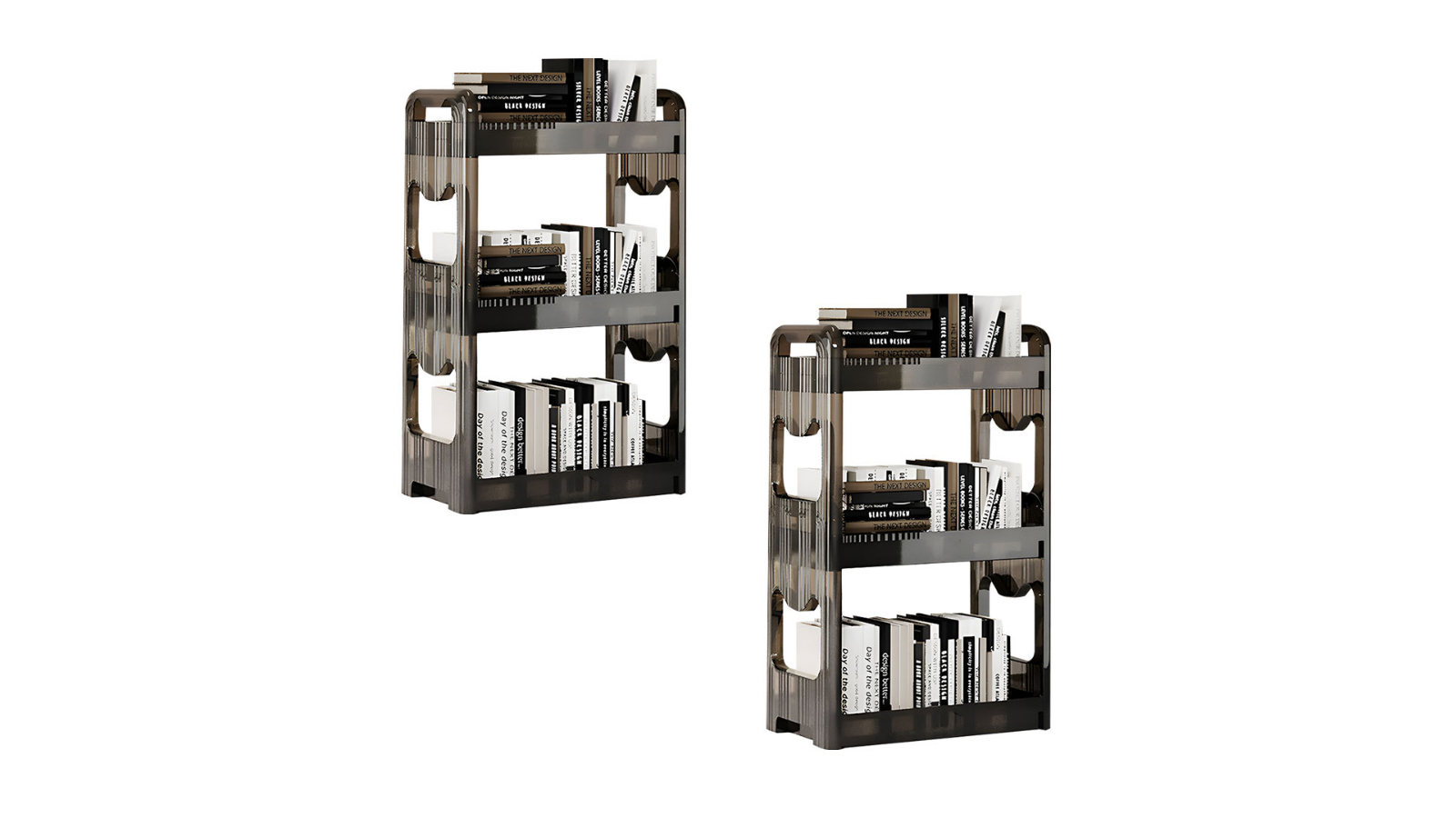 Soga Clear 2 Piece 3-Tier Bookshelf and Cosmetic Storage Organizer Trolley Rack - 38 x 24 x 62cm