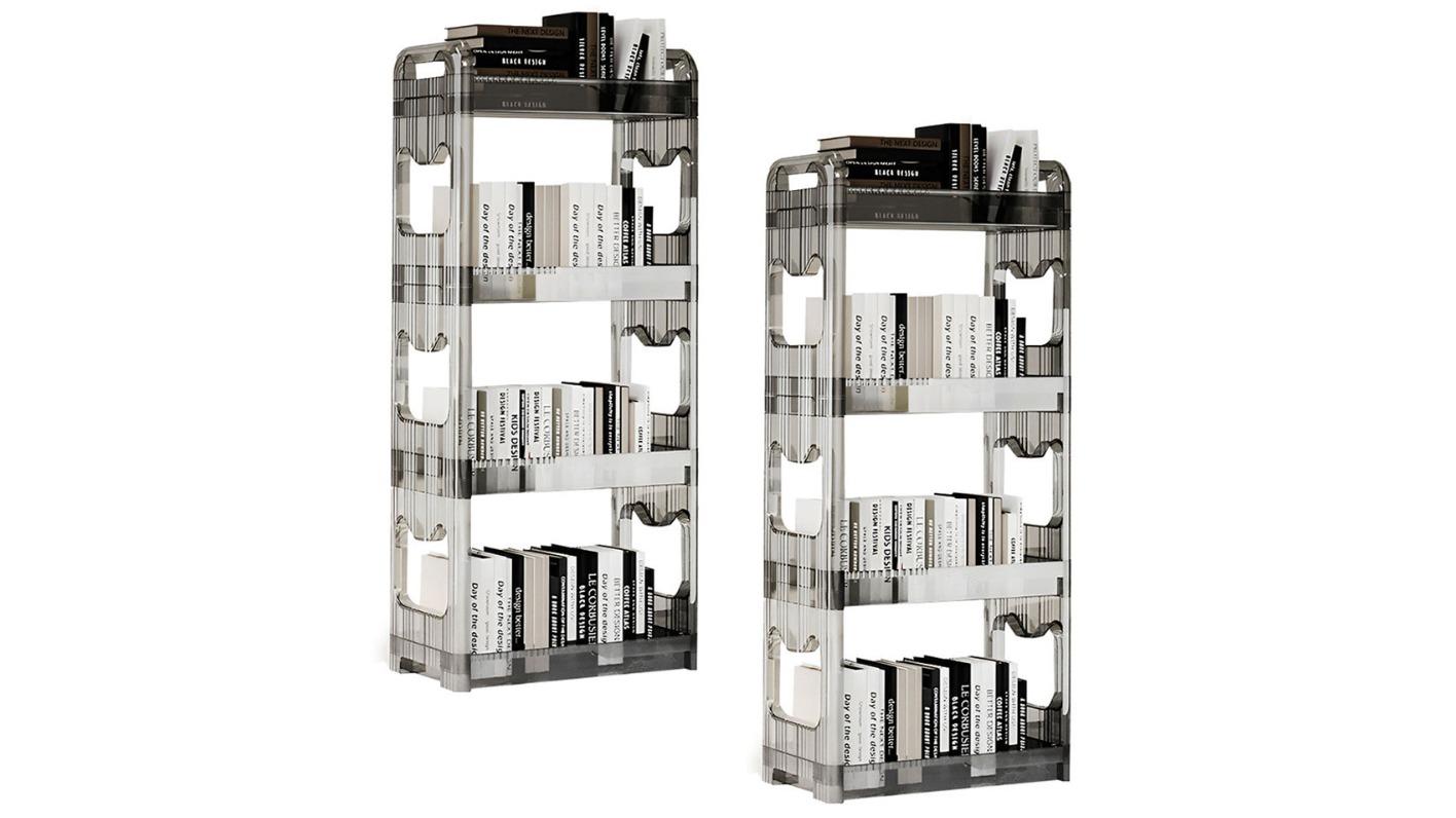 SOGA 2 Piece 4-Tier Clear Bookshelf and Cosmetic Storage Organizer Trolley - 38 x 24 x 90cm
