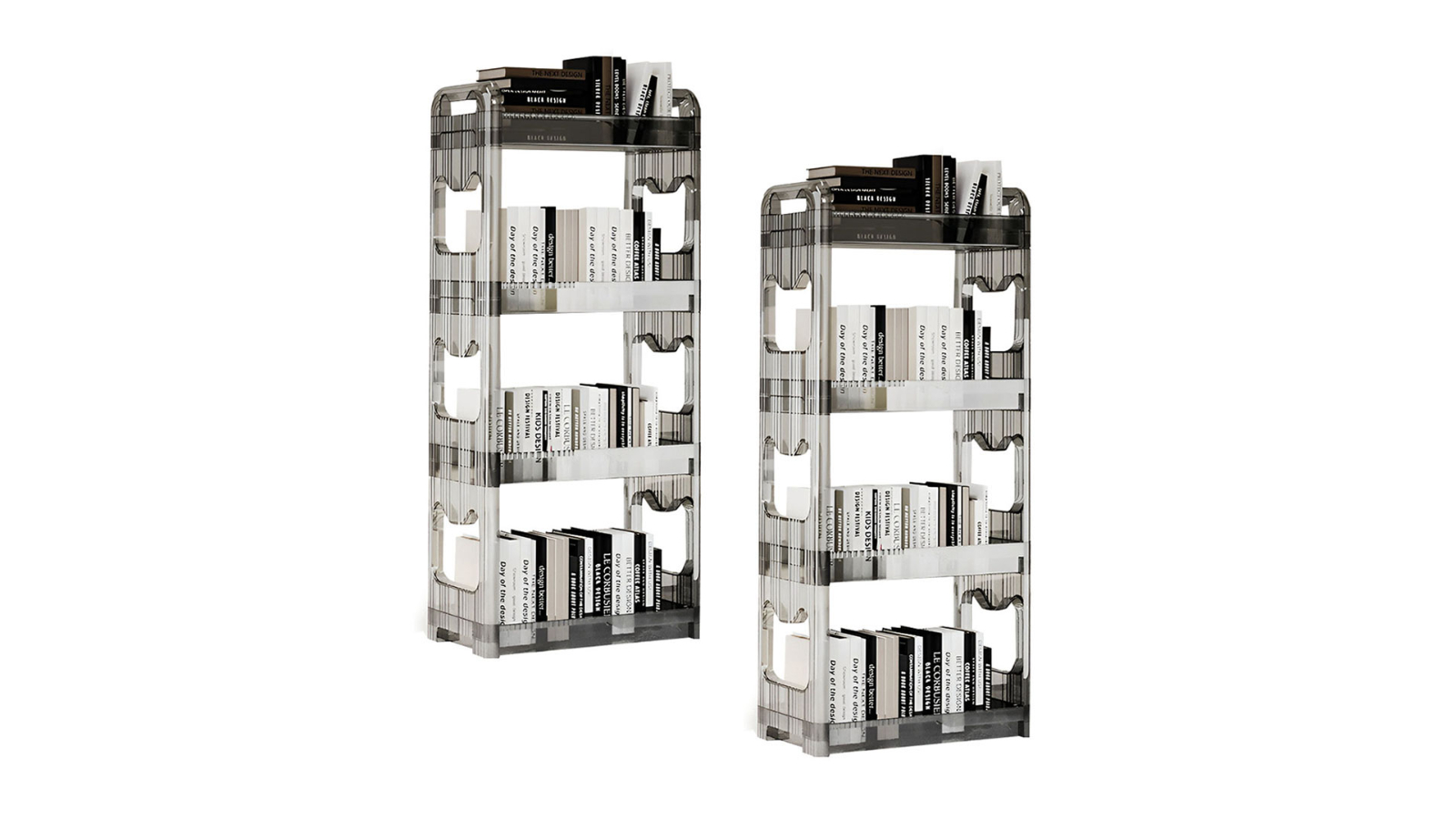 SOGA 2 Piece 3-Tier Clear Bookshelf and Cosmetic Storage Organizer Trolley