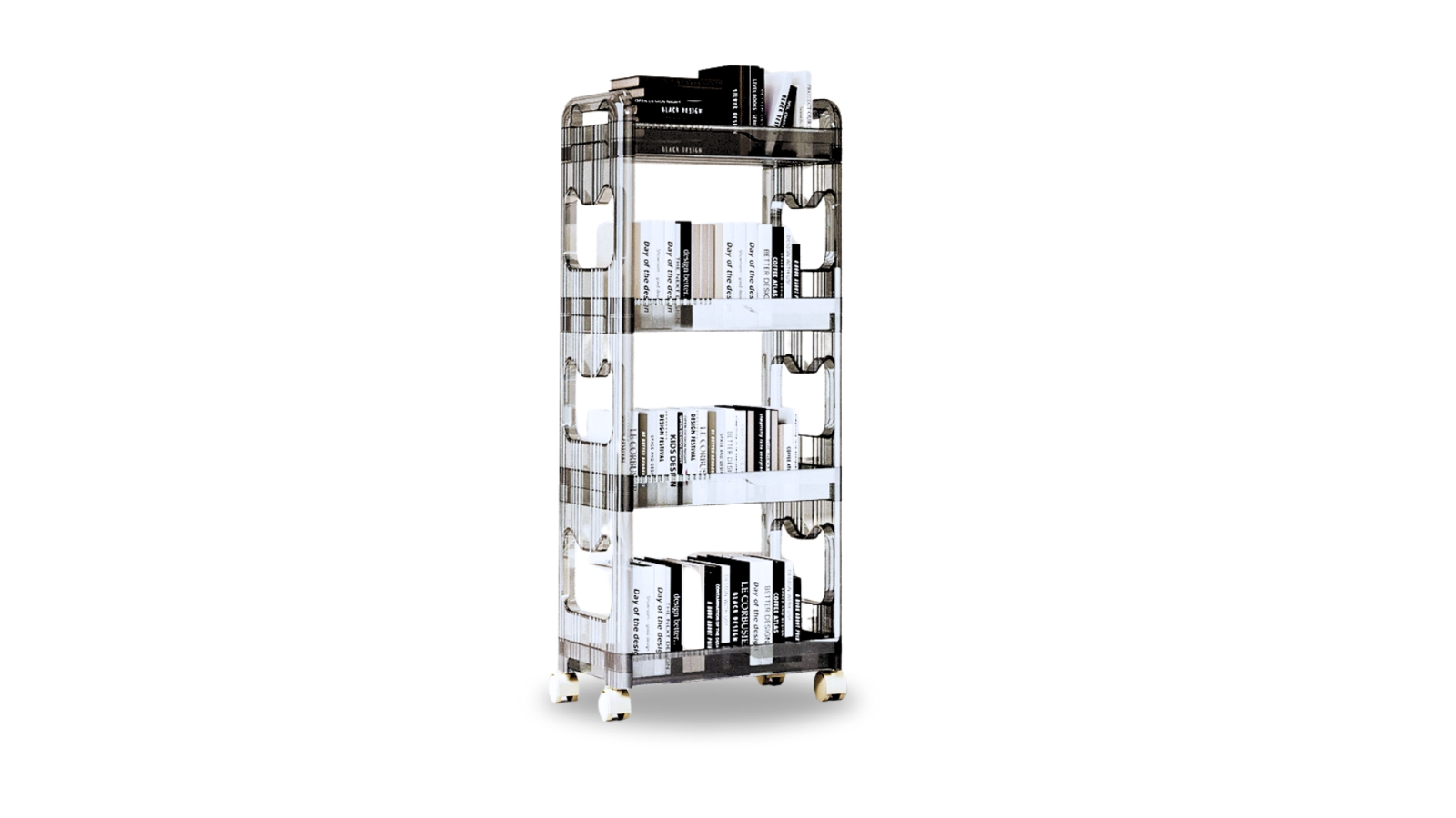 Soga Clear 4-Tier Bookshelf and Cosmetic Storage Organizer Trolley Rack