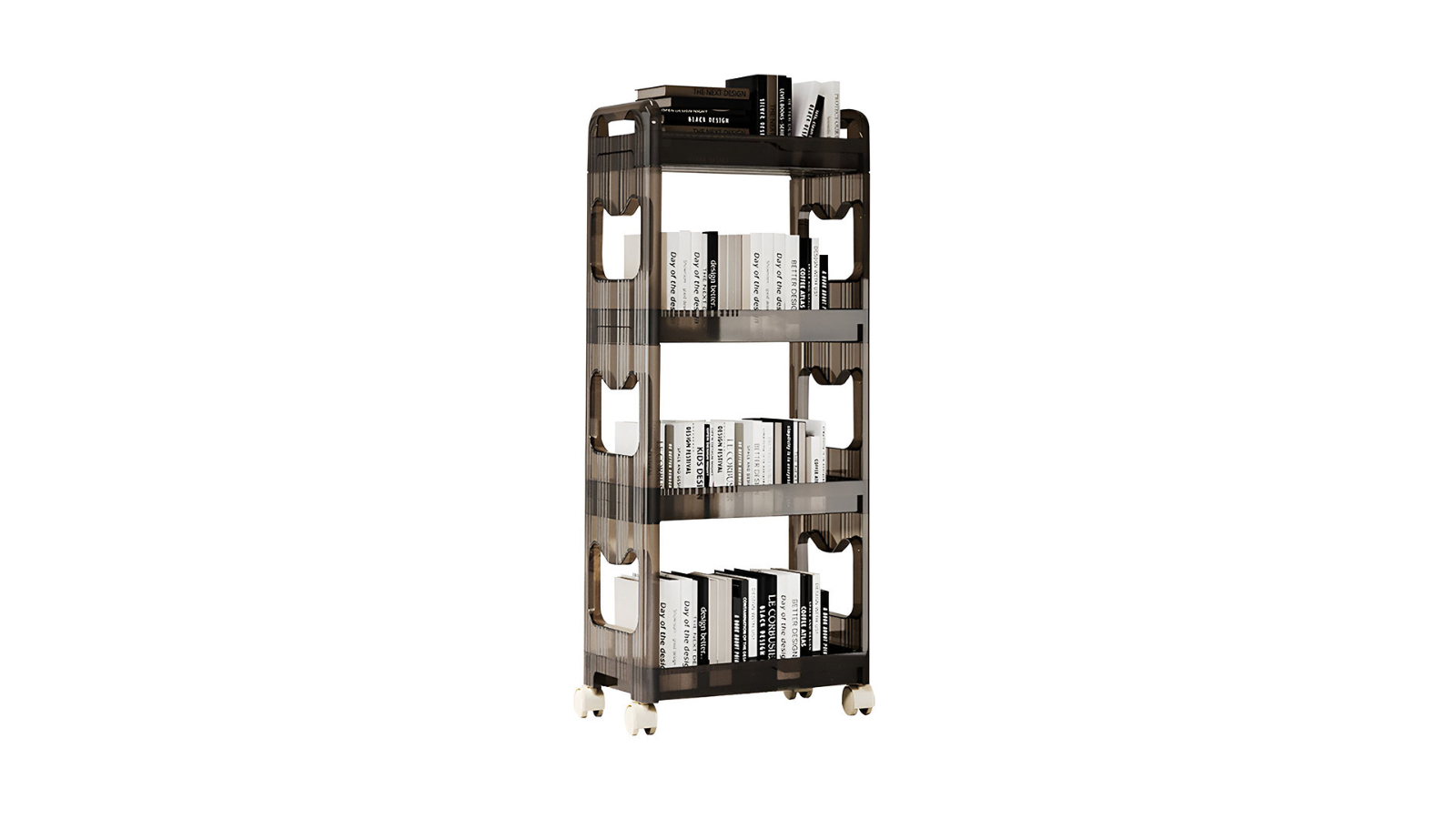 Soga Black 4-Tier Bookshelf and Cosmetic Storage Organizer Trolley Rack - 38 x 24cm x 94cm