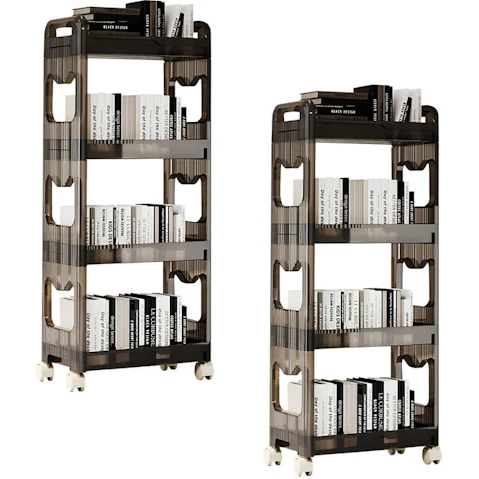 Soga Black 2 Piece 4-Tier Bookshelf and Cosmetic Storage Organizer Trolley Rack - 38 x 24cm x 94cm