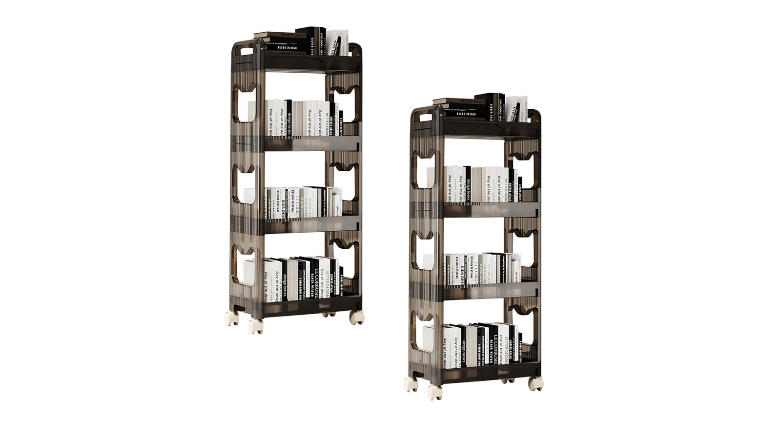 Soga Black 2 Piece 3-Tier Black Bookshelf and Cosmetic Storage Organizer Trolley Rack