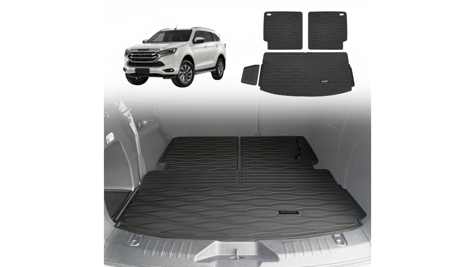 AUSGO 3 Piece Set of Boot Liner Cargo Mat for ISUZU MUX MU-X 2021-Onwards 
