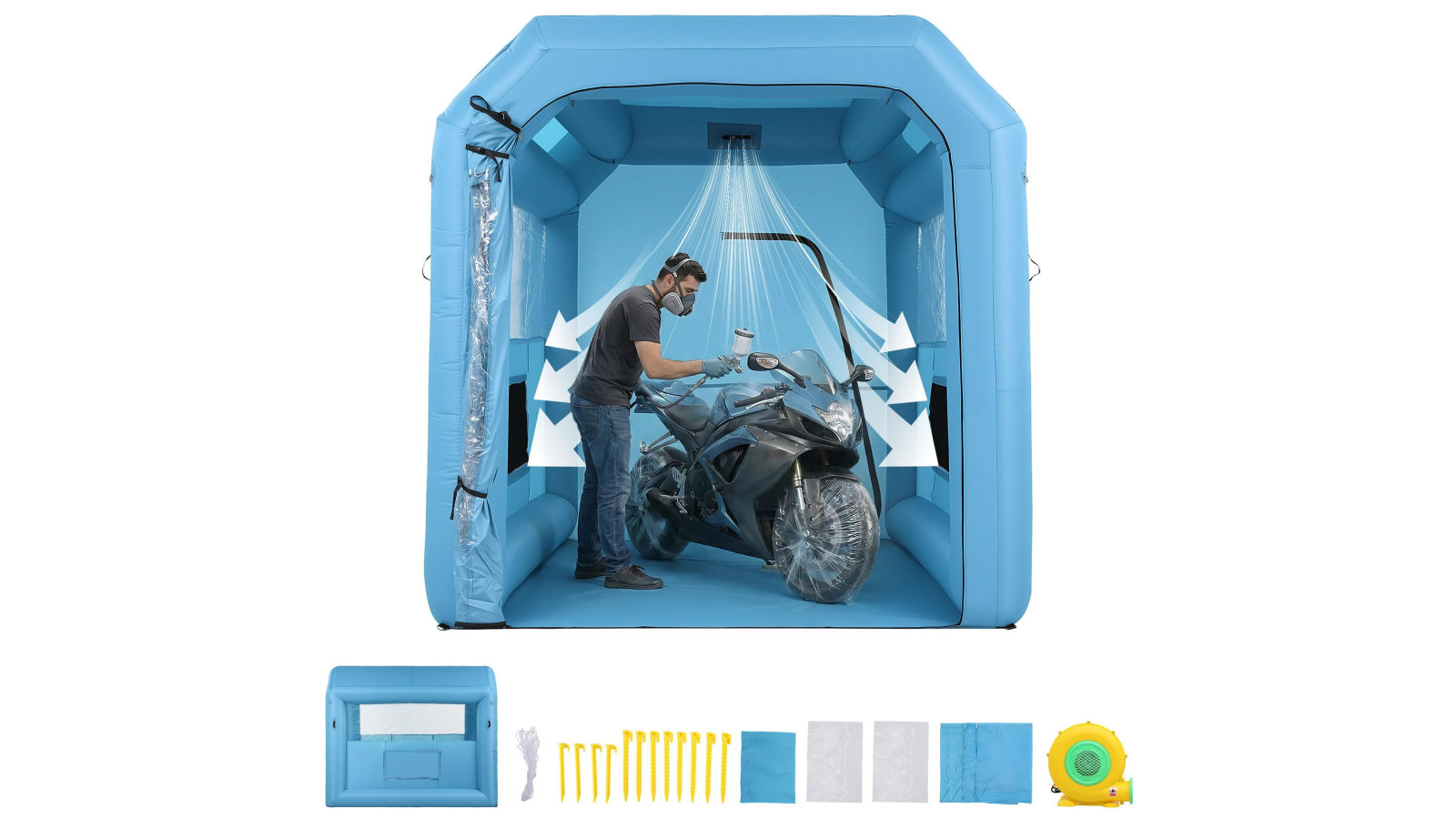 Giantz Inflatable 2.5 x 2.5 x 3M Inflatable Spray Booth with 550W Powerful Blower and Air Filter System