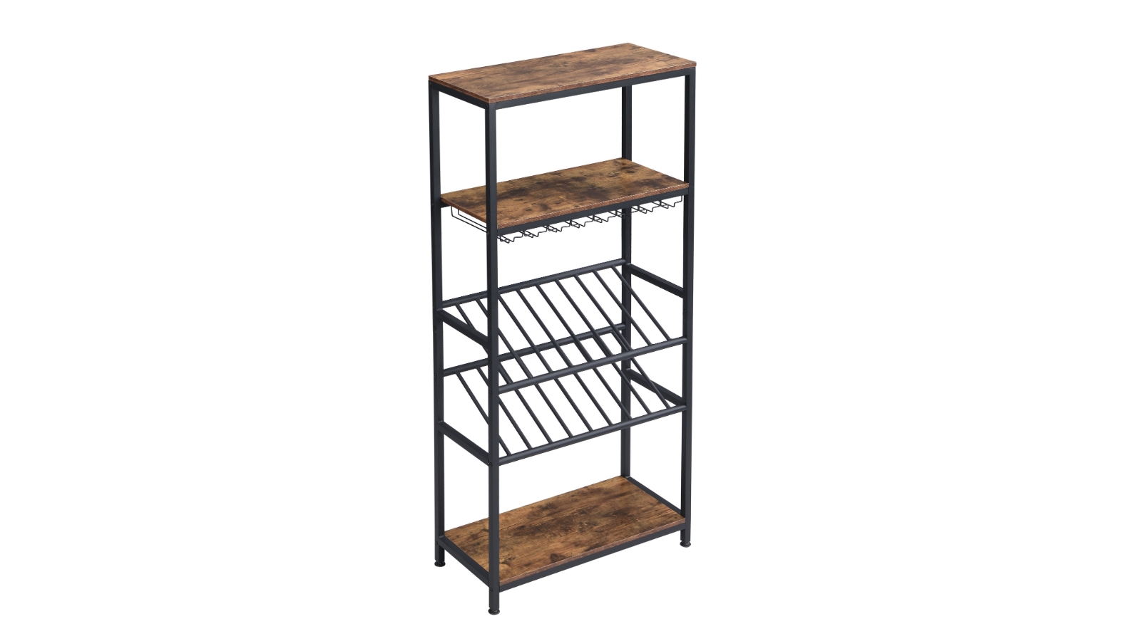 iHomdec Metal and Faux 5-Tier Open Antique Wood Wine Rack