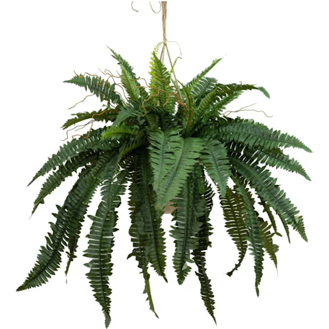 Glamorous Fusion Green Boston Fern Artificial Hanging Planter with Rope - 88cm