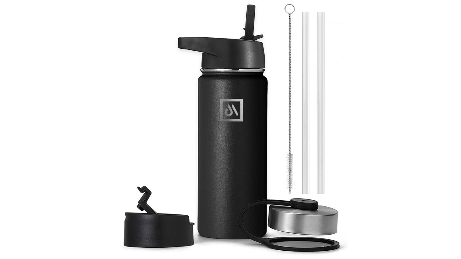 Meteor For The Winners 530ml Stainless Steel Water Bottle with 3 Lids - Black