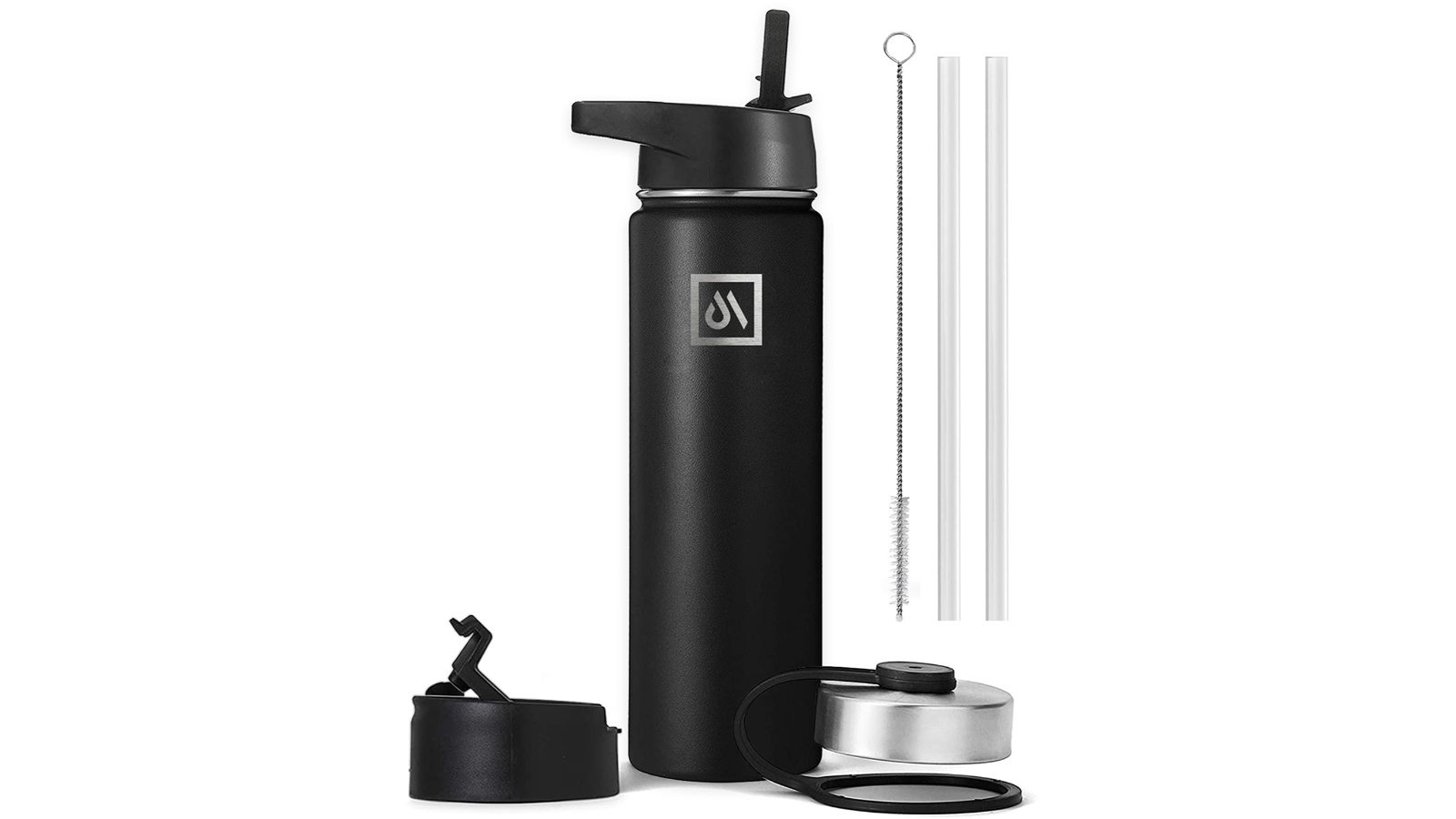 Meteor For The Winners 650ml Stainless Steel Water Bottle with 3 Lids - Black