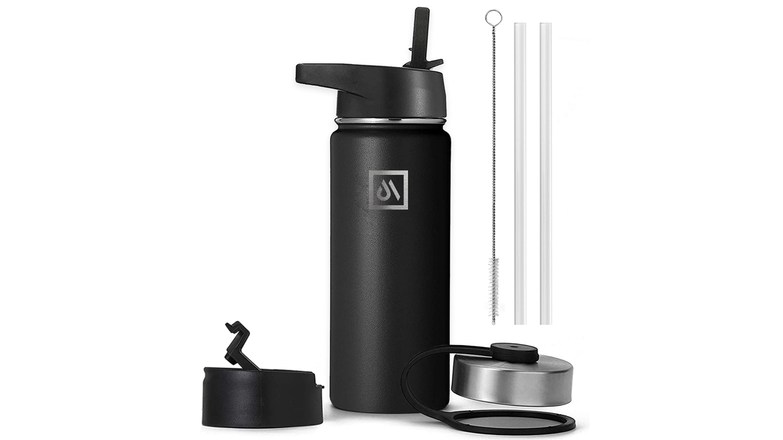 Meteor For The Winners 950ml Stainless Steel Water Bottle with 3 Lids - Black