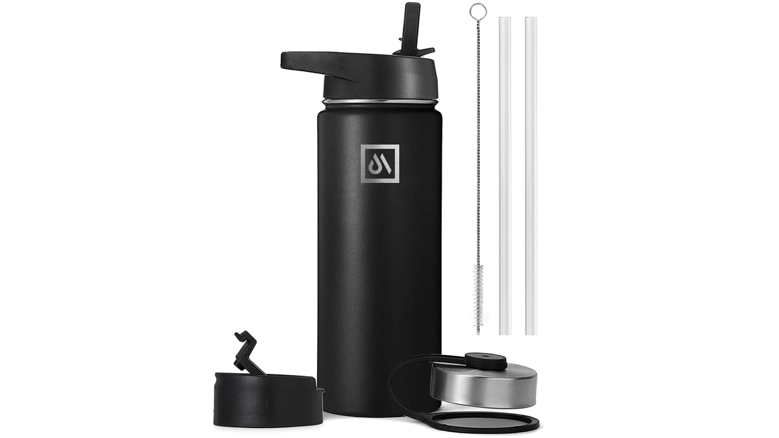 Meteor For The Winners 1180ml Stainless Steel Water Bottle with 3 Lids - Black
