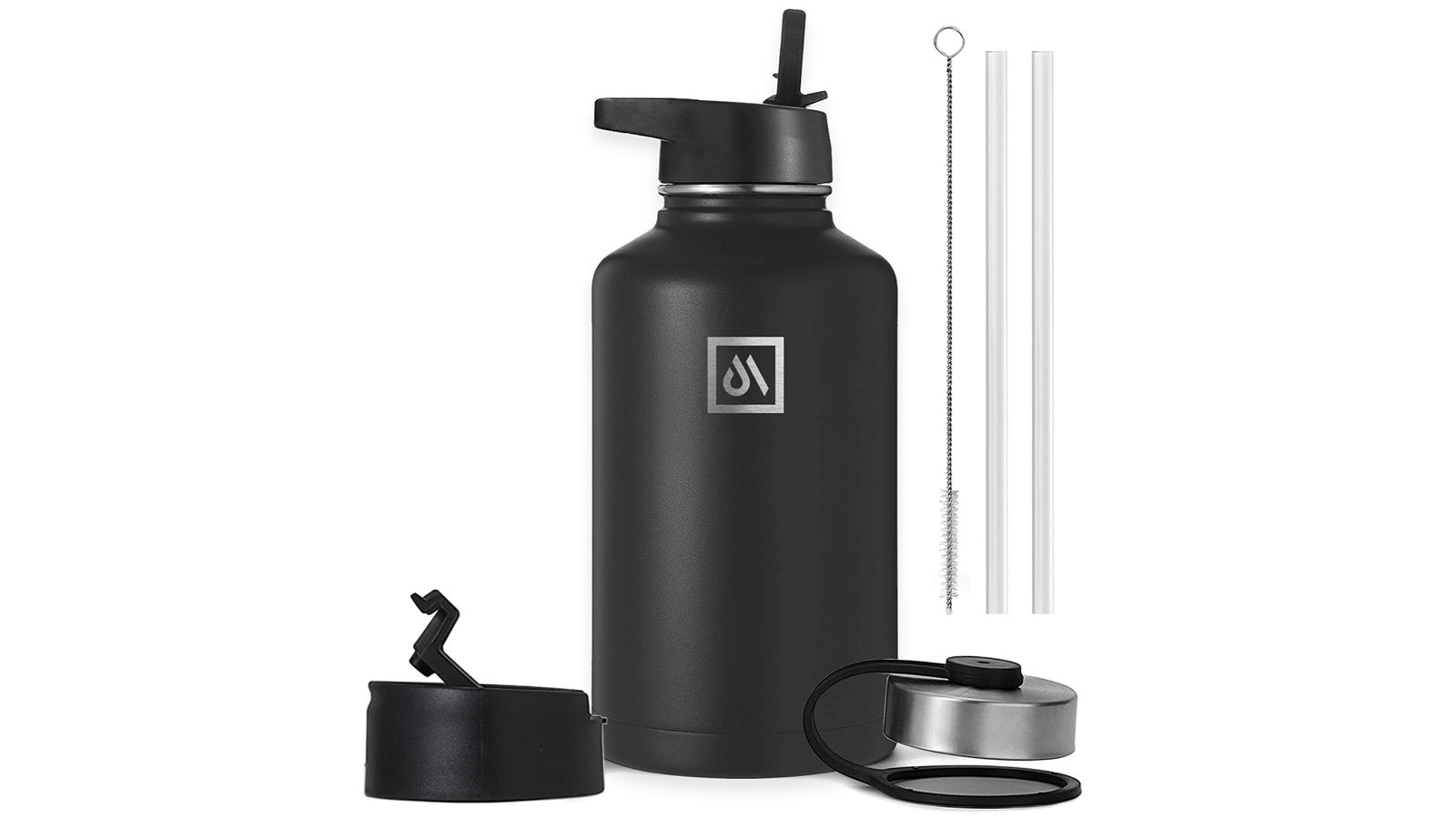 Meteor For The Winners 1900ml Stainless Steel Water Bottle with 3 Lids - Black