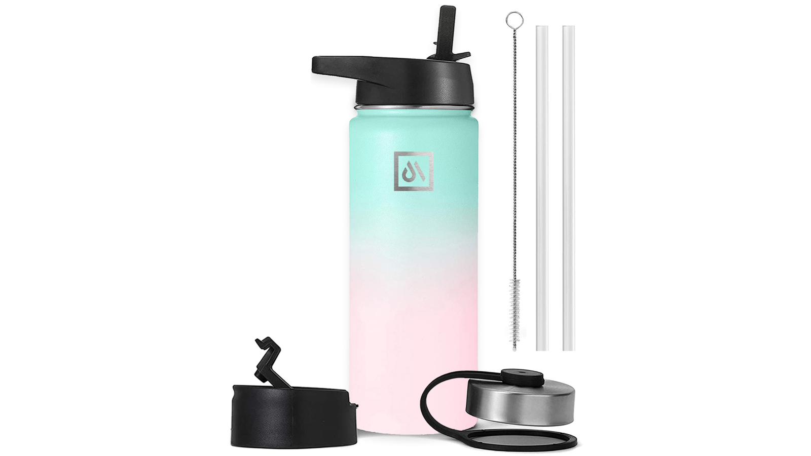 Meteor For The Winners 1180ml Stainless Steel Water Bottle with 3 Lids - Bubble Gum