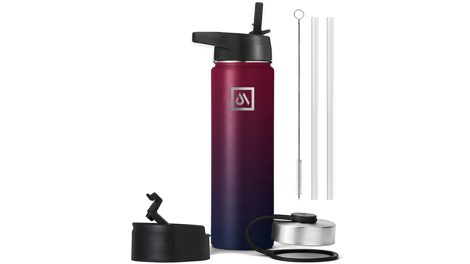 Meteor For The Winners 650ml Stainless Steel Water Bottle with 3 Lids - Red Purple