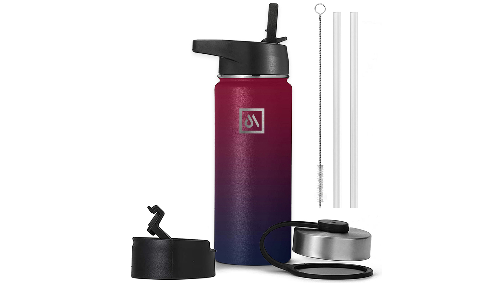 Meteor For The Winners 950ml Stainless Steel Water Bottle with 3 Lids - Red Purple