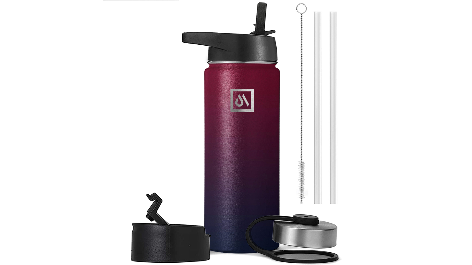 Meteor For The Winners 1180ml Stainless Steel Water Bottle with 3 Lids - Red Purple