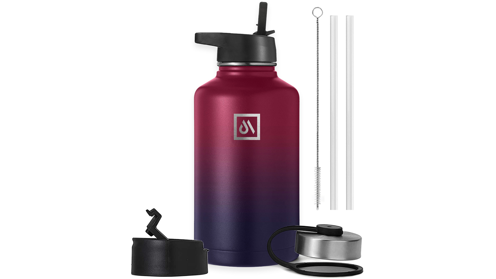 Meteor For The Winners 1900ml Stainless Steel Water Bottle with 3 Lids - Red Purple