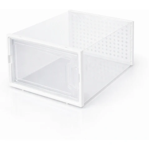 Stacked 12 Piece Storage Box Stackable Clear Plastic Display Case Shoe Rack