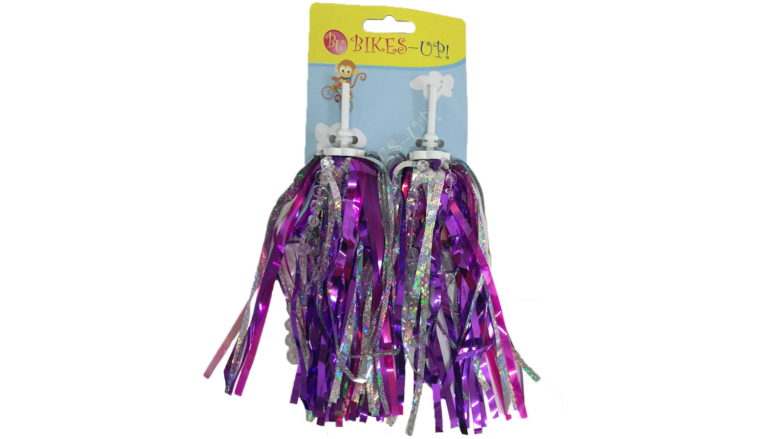 Action Bike & Ski Bike's Up Grip Streamers Sequin Silver Pink Purple with Beads