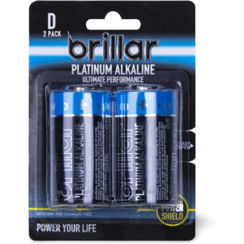 Brillar D Platinum Alkaline Batteries - Pack of 2