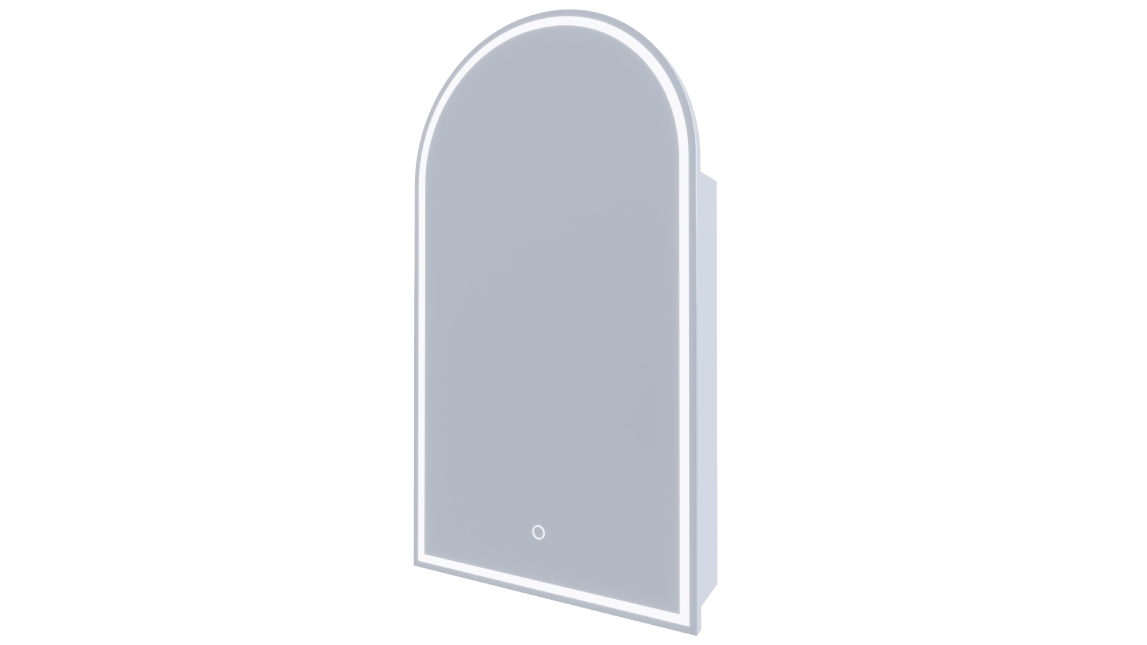Remer Blanca 500mm Arch Shaving Cabinet with Frontlit LED Mirror & Demister