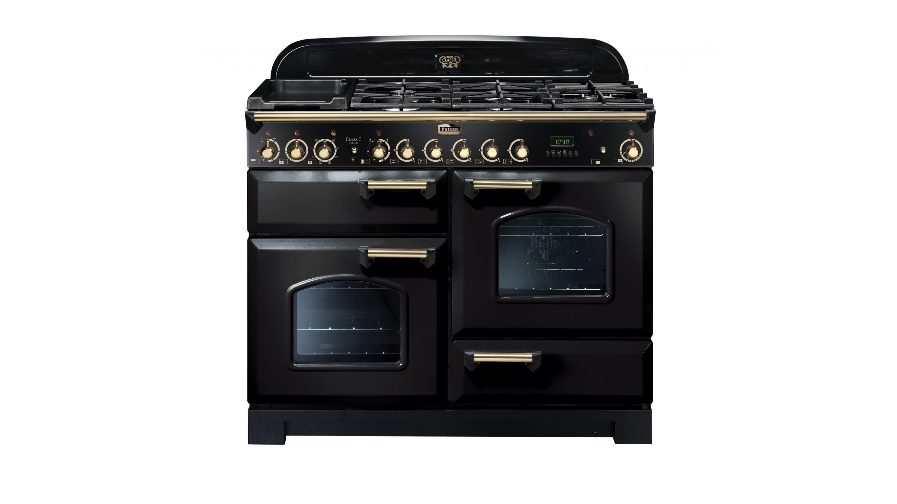 Falcon Classic Deluxe 1100mm Brass Fitting Dual Fuel Freestanding Cooker - Black Brass