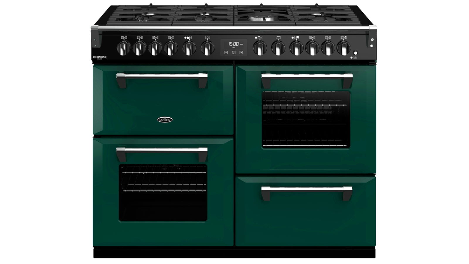Belling 1100mm Richmond Deluxe Dual Fuel Range Cooker British Racing Green Harvey Norman
