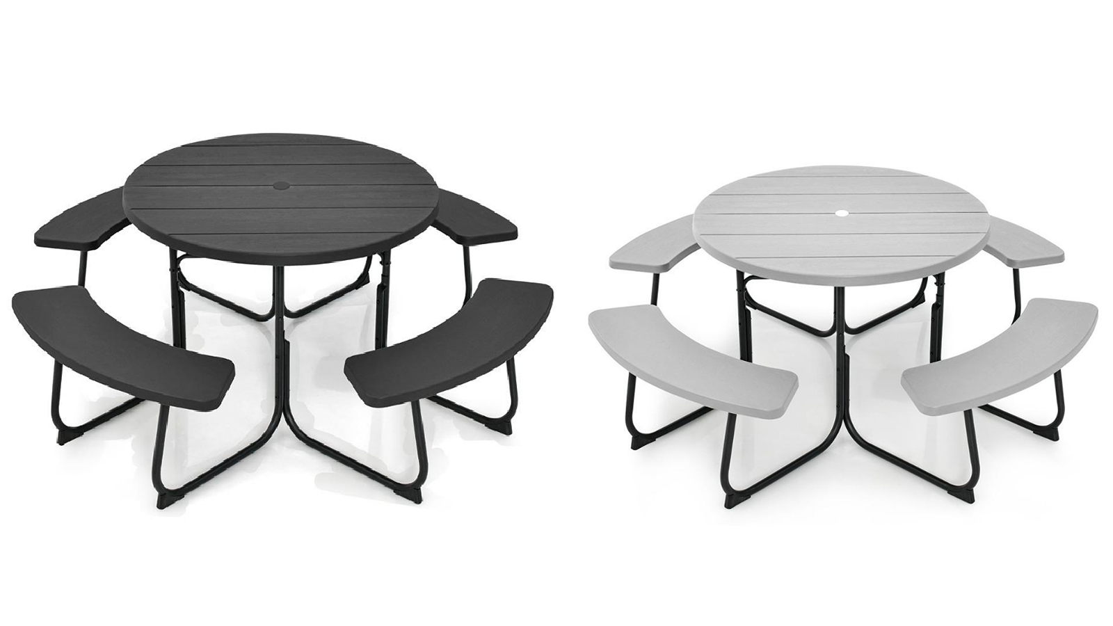 Costway 8 Person Round Picnic Table Bench Set with Umbrella Hole
